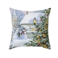 Funda de cojín de piel de melocotón con estampado festivo de árbol de Navidad y nieve - Pueblo Nevado de Invierno (TPR489-3)