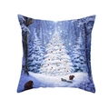 Peach skin christmas cushion cover featuring a snowy forest and decorated tree - 45*45cm (Insert Not Included) / Snowy Night Forest Animals (TPR489-7)