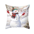 Peach skin pillowcase featuring a snowman with a red striped hat and scarf on white backdrop - 45*45cm (Insert Not Included) / Snowman in Red and Green Striped Hat (TPR489-9)