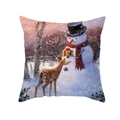 Christmas snowman and reindeer oil painting style peach skin square cushion cover - 45*45cm (Insert Not Included) / Snowman Interacting with Fawn (TPR489-10)