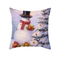 Peach skin pillowcase featuring snowmen and Christmas trees in oil painting style - 45*45cm (Insert Not Included) / Snowman and Purple Snow Scene (TPR489-11)
