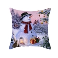 Christmas snowman peach skin pillow cover with holiday tree and lantern print - 45*45cm (Insert Not Included) / Snowman Christmas Tree and Oil Lamp (TPR489-12)