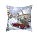 Christmas peach skin square pillowcase with red vintage car and snowy village art print - 45*45cm (Insert Not Included) / Red Sport Car Delivering Christmas Tree (TPR489-14)