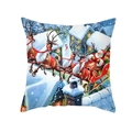 Peach skin pillowcase featuring Santa Claus on a red sleigh with reindeer over a snow village - 45*45cm (Insert Not Included) / Santa Claus Reindeer Sleigh (TPR489-15)