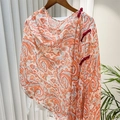 Orange paisley print shawl with traditional Chinese knot buttons in a light silk texture - 260*60 / Orange Paisley Style (SL2408-pk36)