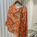 Bright orange floral Chinese shawl with white daisy prints and button accents - 260*60 / Bright Orange Daisy Style (SL2408-pk15)