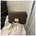 Minimalist deep brown leather rectangular shoulder bag with golden chain and square lock - Coffee