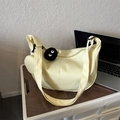 Minimalist light yellow canvas crescent bag with cute black soot sprite plush charm - With Pendant / Yellow