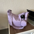 Lavender vintage tote bag in textured fabric with matching round coin purse and strap - With Pendant / Purple
