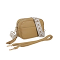 Bolso bandolera minimalista de piel PU camello con correa ancha de tejido decorativo - Caqui