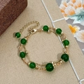 Handgefertigtes Armband mit grünem Chalcedon, zweilagig und vergoldet für Frauen - Natürliches Grünes Chalzedon-Armband