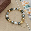 Elegant multi-color pearl bracelet with golden pumpkin charm and adjustable tail chain - Multi-color Pearl Bracelet