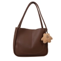 Sac cabas en similicuir marron foncé avec couture en U et pendentif étoile peluche - Style Simple / Marron