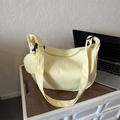 Minimalist light yellow canvas crescent crossbody bag with small round coin pouch - No Pendant / Yellow