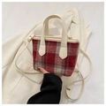 Bolso de mano de lana a cuadros rojos y grises con asas crema y correa larga - Rojo