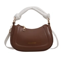 Borsa hobo in pelle marrone con manico bianco annodato e dettagli in oro - Marrone