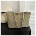 Quilted cotton tote bag in sage green with classic diamond stitching and dual straps - Green