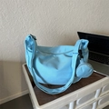 Light blue canvas hobo crossbody bag with adjustable wide strap and matching round coin pouch - No Pendant / Blue