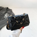 Black PU leather crossbody bag with 3D geometric quilted pattern and dual straps - Black