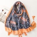 Écharpe ethnique en coton et lin à motifs géométriques et pompons orange décoratifs - 180*90CM / Style Ethnique Multicolore (SL2306-012)