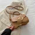 Braune Vintage-Ledertasche in Karamell mit goldener Metallschnalle und Handgriff - Khaki