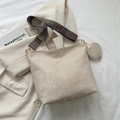 Beige canvas tote bag with retro ethnic pattern wide strap and round coin purse - Beige