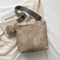 Vintage brown tote bag with colorful ethnic patterned wide strap and small coin pouch - Khaki