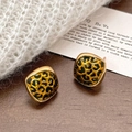 Square leopard print stud earrings with 14k gold plating and geometric pattern - Square Studs / Gold Leopard Print