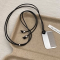 Collana con ciondolo a pettine argento e cordoncino nero regolabile con perline - Pettine Stretto Quadrato
