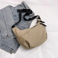 Minimalist khaki crescent crossbody bag with adjustable strap and waterproof fabric - Khaki