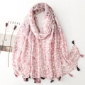 Écharpe en coton-lin rose avec motifs floraux et pompons, châle léger pour femmes - 180*90CM / Imprimé Patchwork Rose (SL2307-019)