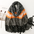 Lightweight scarf with golden paisley patterns, colorful patchwork, and tassel details - 180*85CM / Black