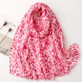 Pink leopard print scarf with fringe edges and soft linen feel for elegant women - 180*85CM / Pink