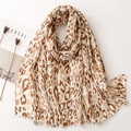 Elegant leopard print scarf with soft fringe edges in classic brown tones on white - 180*85CM / Khaki