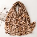 Elegant leopard print scarf with gold foil accents and soft frayed edges on white background - 180*85CM / Brown