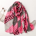 Polka dot patchwork scarf in pink and black, lightweight cotton-feel shawl for women - 180*85CM / Rose Pink (SL2304-019 Rose Pink)