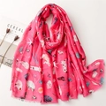 Vibrant rose pink long scarf featuring playful cat playground prints and nature motifs - 180*85CM / Rose Pink (SL2304-037)