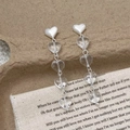 Orecchini a sospensione con cuori in argento e acrilico trasparente per uso quotidiano - Stile Cuore Bianco/Trasparente