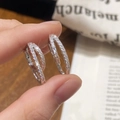 Elegant silver-toned double-hoop earrings featuring micro-pave cubic zirconia crystals - Starry Cross Double Layer Style (A-1066) / Silver