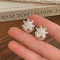 Detail view of snowflake pearl earrings featuring cubic zirconia and elegant silver finish - Silver (A-1255)