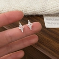 Dettaglio ravvicinato di orecchini a lobo in argento con brillanti zirconi ovali - Argento (A-1233)