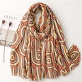 Rainbow geometric cotton linen scarf with abstract circular patterns and fringe edges - Retro Geometric Print (SL2303-012)