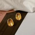 Minimalist gold-plated irregular concave oval stud earrings with polished hammered texture - Small / Earring Post / Gold