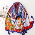 Ethnic style silk shawl with orange fruit patterns and dark blue tassels for beach sunshade - 180*90CM / Blue