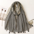 Ethnic geometric shawl with black and white diamond patterns and decorative tassels - 180*85CM / Beige Geometric Rhombus (SL2210-036)