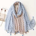 Bohemian geometric print scarf with tassels on white background with cereal magazine - 180*85CM / Blue