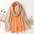 Bohemian geometric floral print scarf in warm orange and grey with tassel trim fringe - 180*85CM / Orange