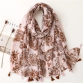 Bohemian pink paisley print scarf with vintage floral patterns and fringe tassels - 180*85CM / Light Pink Vine Flower (SL2210-041)