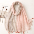 Lightweight floral chiffon shawl for summer beach protection with pink tassels and fringe - Pink Grey Patchwork Floral Tassel Style (SL2210-055)