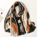 Cotton linen feel scarf with gold foil dots and artistic ink painting printed patterns - Black (SL2211-002)